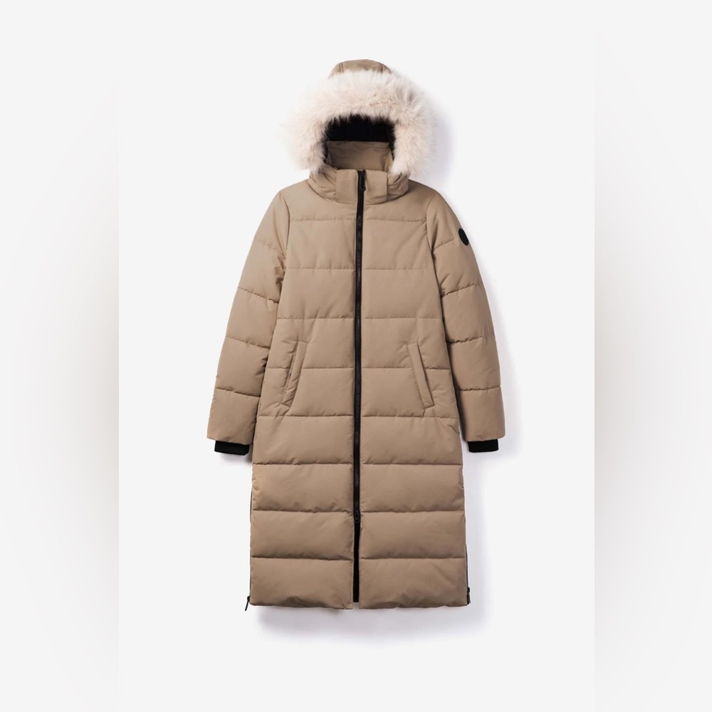 Noize Women's Beige Puffer Coat with Faux Fur Hood